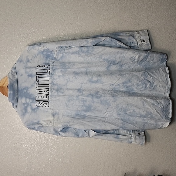 WEAR Seattle Seahawks Button Down Tie Dye Denim Long Sleeve Shirt - Picture 10 of 13